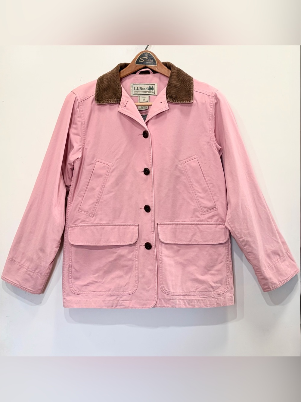 Vintage- L.L. Bean Pink Cotton Canvas Barn Jacket Corduroy Trim Women's XS PET